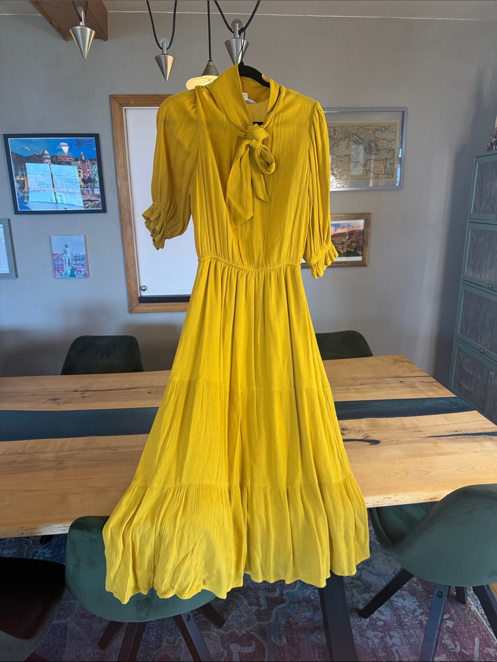 BB Dakota by Steve Madden Mustard Yellow Tie-Neck Midi Dress